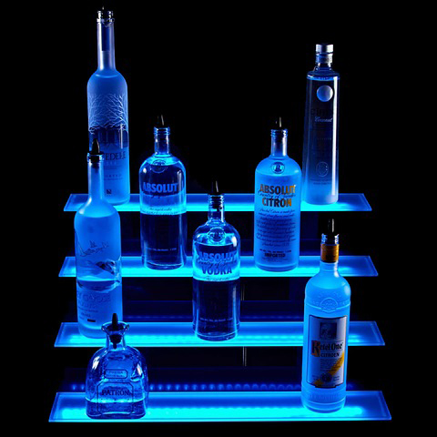 home alcohol bar in blue light